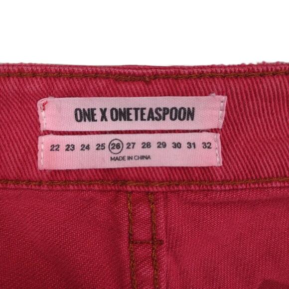 One Teaspoon High Waist Awesome Baggies Red Distressed Ripped Jeans 28x28 Sz 26 - Picture 3 of 9